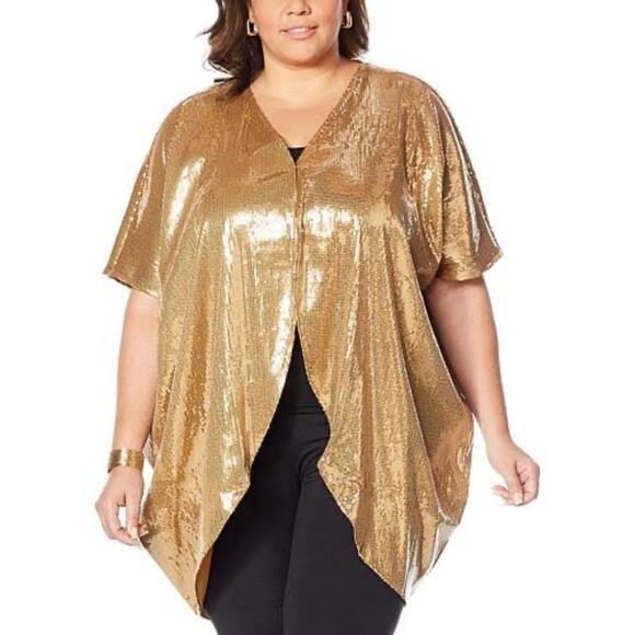 Shavonne Dorsey Silvia Sequin Kimono/Topper - Gold - size L - Picture 5 of 16